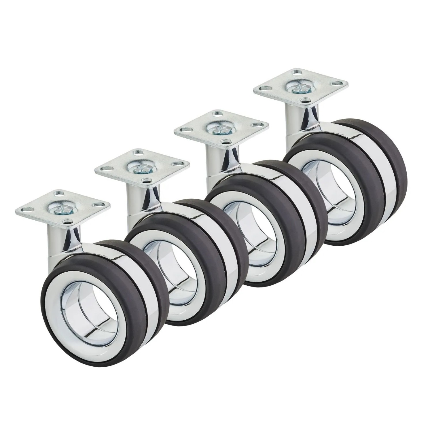 SOTECH 4er Set Premium Möbelrolle DÜSSELDORF Ø75 mm Höhe 98,5 mm Chrom Schwarz Ohne Bremse Anschraubplatte 47 x 47 mm