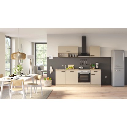 Flex-Well Exklusiv Küchenzeile 1710 Creso 220 cm Cashmere Matt - Provence Oak