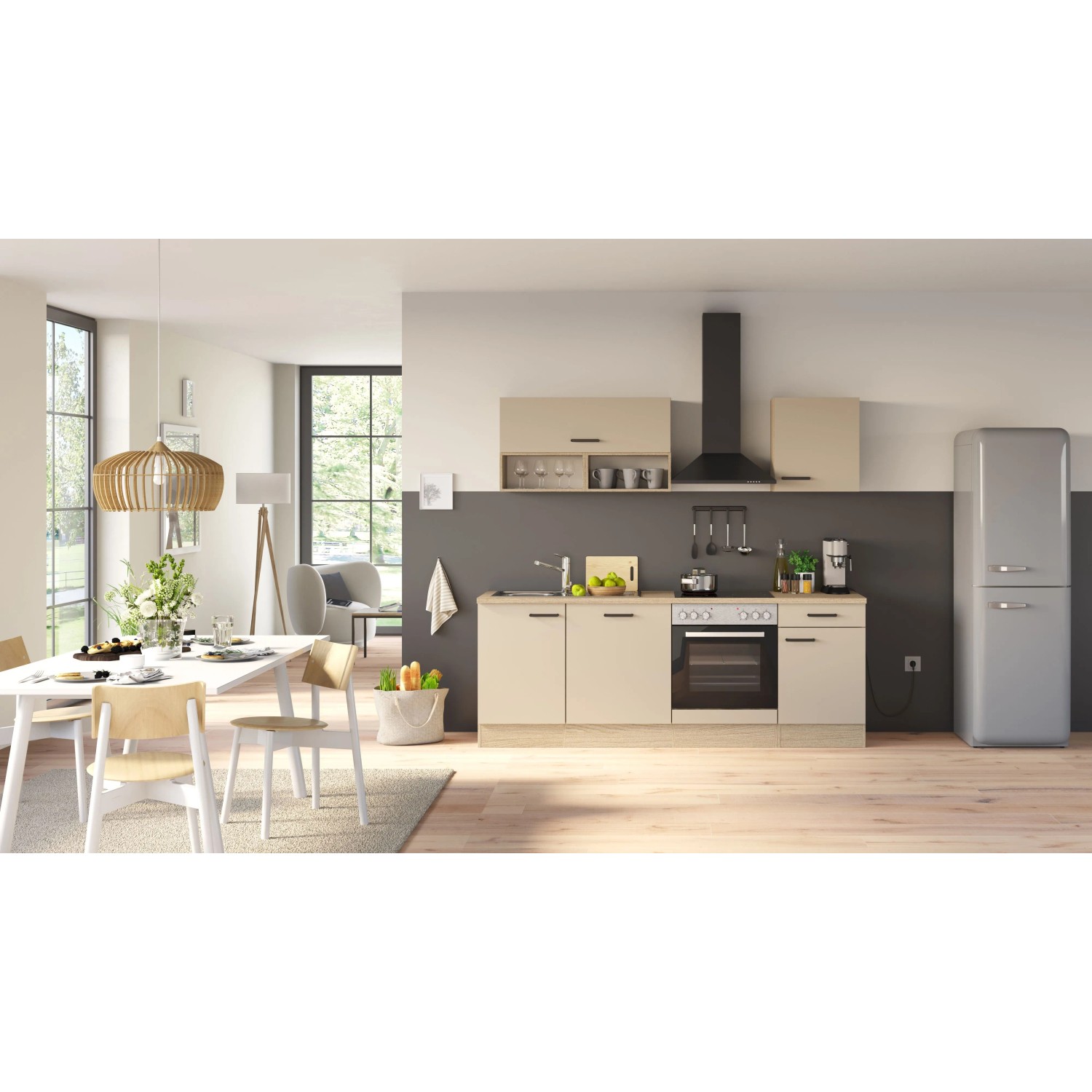 Flex-Well Exklusiv Küchenzeile 1712 Creso ohne E-Geräte 220 cm Cashmere Matt