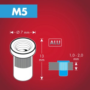 Arrow Nietmutter RN M5 Alu Ø 7 mm x 13 mm 20 Stück