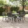 vidaXL 7-tlg. Garten-Essgruppe, schwarz, Aluminiumguss. Gartentisch mit 6 Stühlen im Garten.