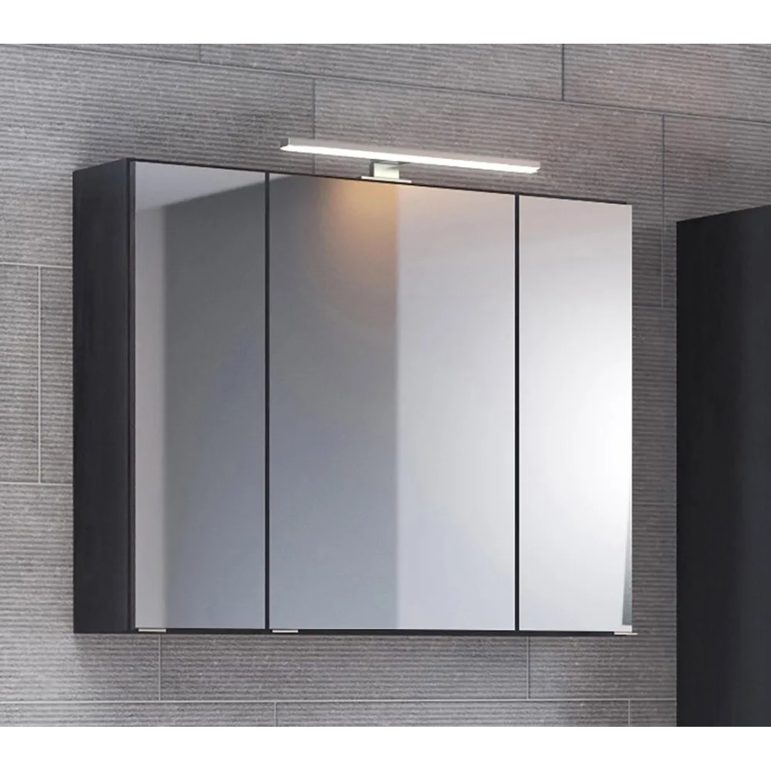 Held Möbel Spiegelschrank Bari, 60 cm, Wotaneiche/Graphitgrau mit LED-Leuchte.