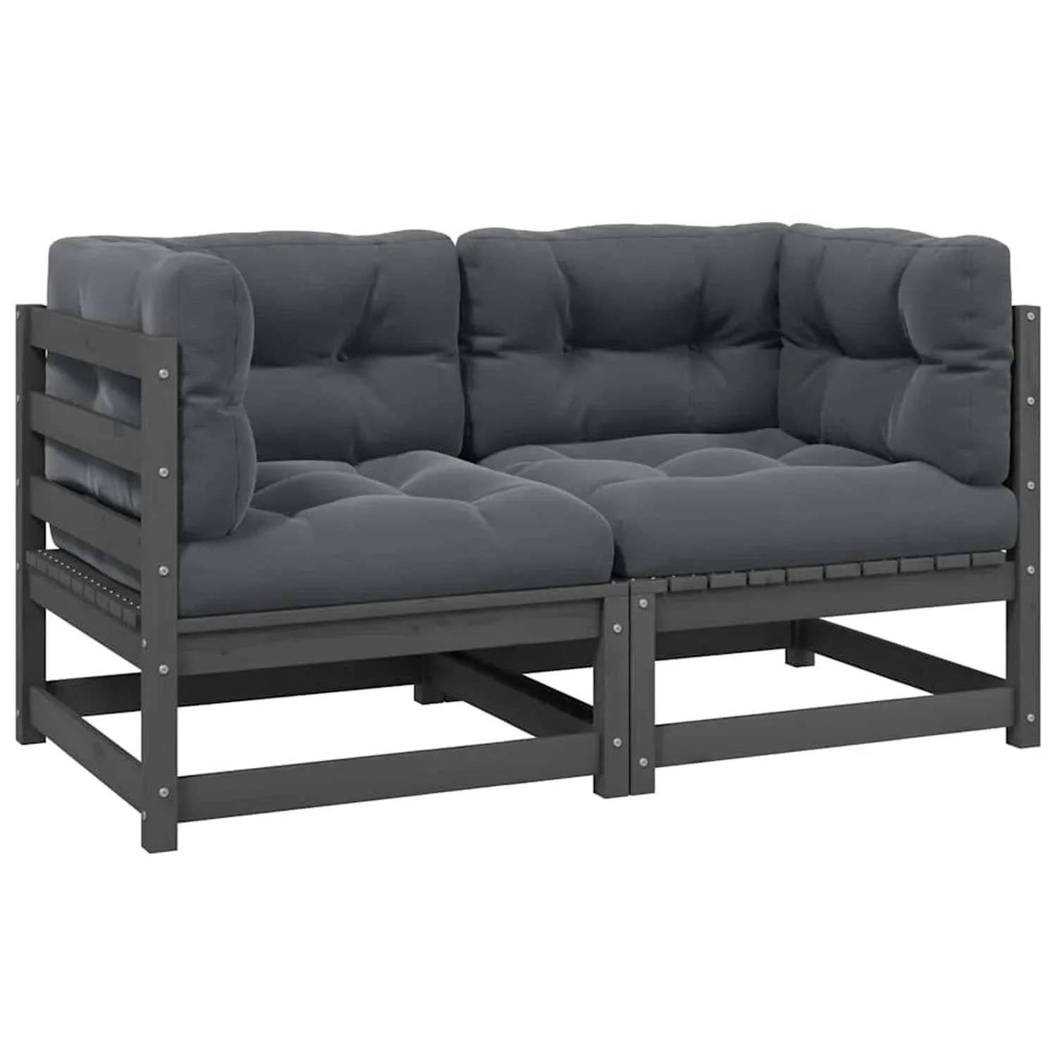 vidaXL Gartensofa 2-Sitzer mit Kissen Grau Kiefer Massivholz 805732