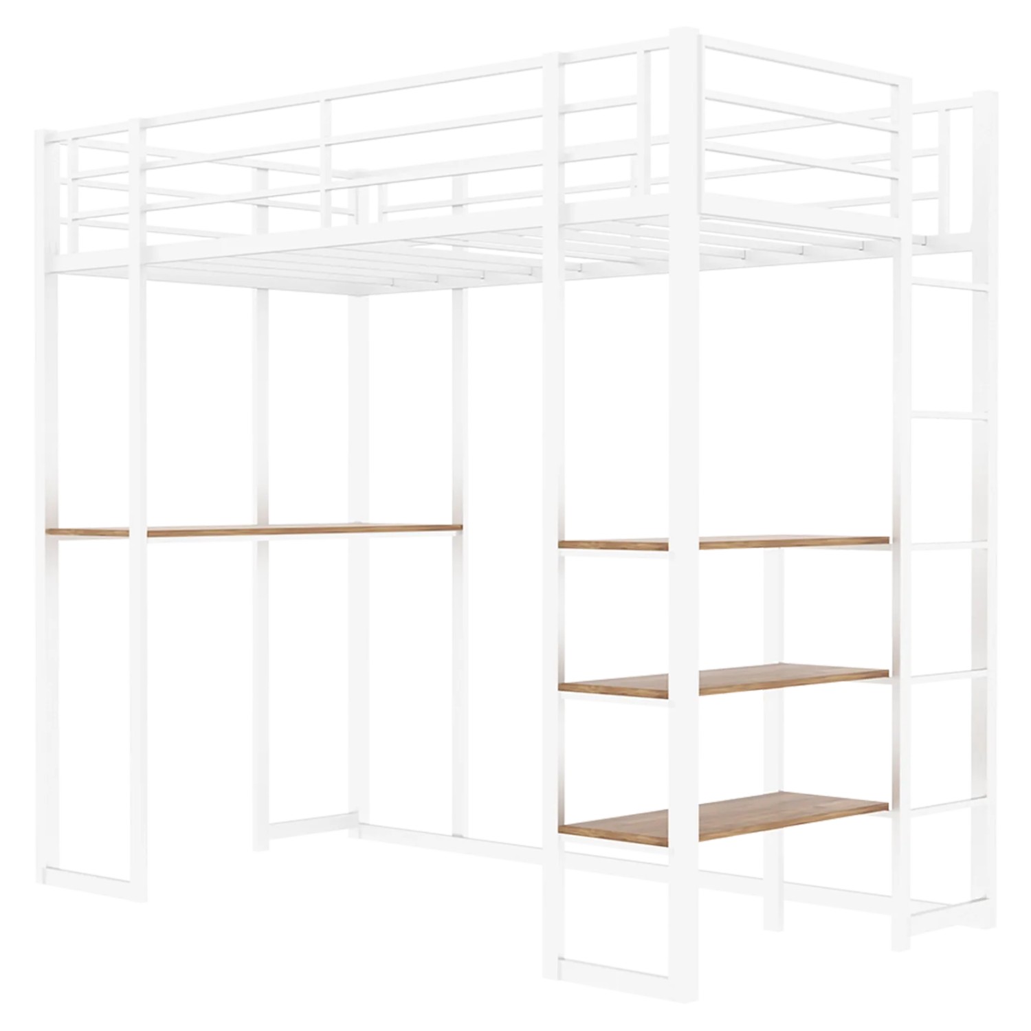 okwish Metall Hochbett 90x190cm mit Schreibtisch Treppe und Stauraum Weiß ohne Matratze
