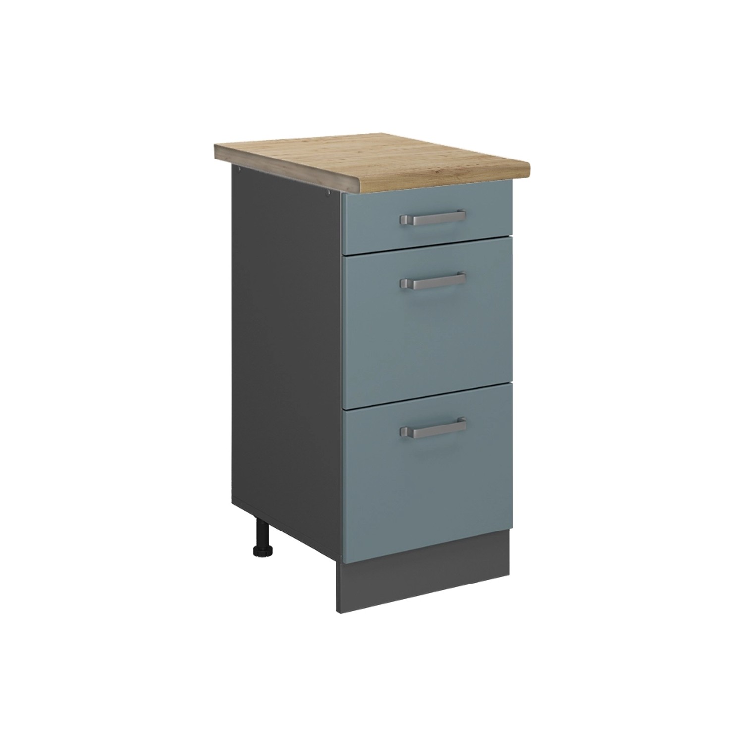 Vicco Küchenunterschrank R-Line Blau-Grau/Anthrazit 40 cm mit Schubladen AP Eiche
