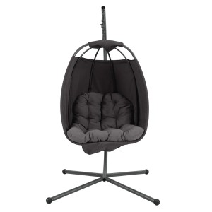 Dunkelgrauer Svita Nelly Hängesessel mit Gestell, ideal für Garten und Terrasse.