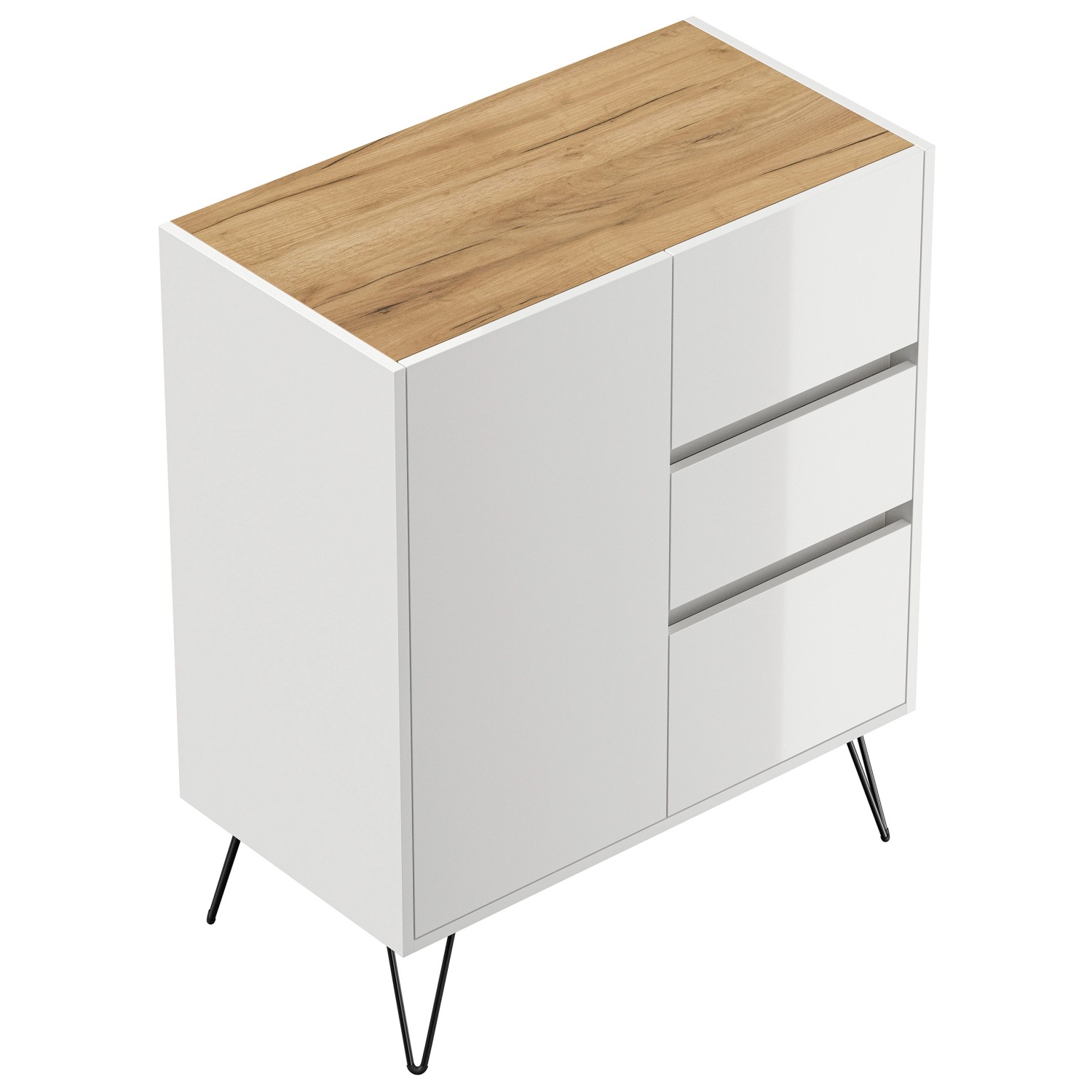 Posseik Sideboard Industrial K 3 Schubladen 1 Tür 80 cm Weiß Eiche Top günstig online kaufen