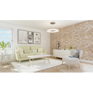 Wohnraum mit Stegu Verblender Istria Beige an der Wand für mediterranes Flair.