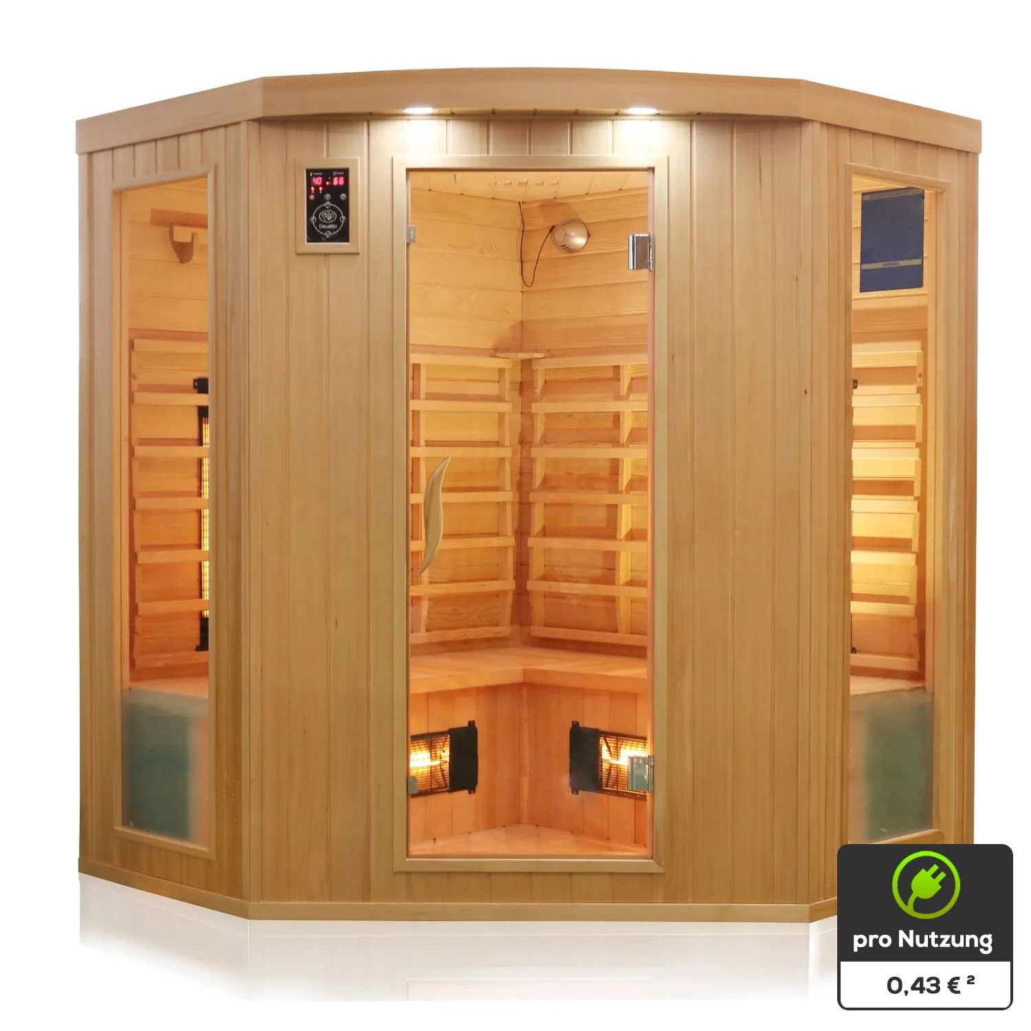 Dewello Infrarotkabine Haley, 160x160cm, für 2-4 Personen, aus Hemlock Tannenholz mit Vollspektrumstrahler.