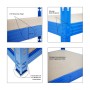 Detailansichten des blauen PROREGAL Schwerlastregals Rhino: Träger, Butterfly System, Fuß und Kantenabschluss.