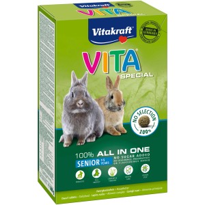 Vitakraft Vita Special Senior Kaninchenfutter, 600g Packung mit zwei Kaninchen.