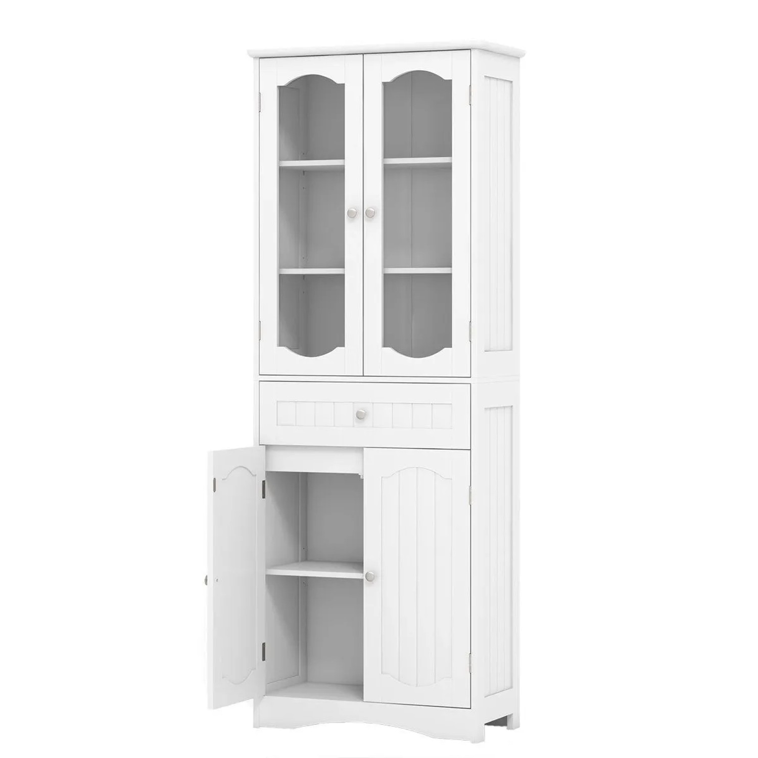 Costway Badezimmerschrank Badschrank Hochschrank mit 4 Türen Weiß