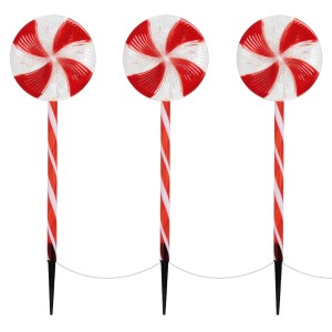 3er Set LED Lollipop-Weihnachtsweg für Aussen, 60 LEDs, 3m, 8 Modi, rot/weiss, für weihnachtliche Dekoration.