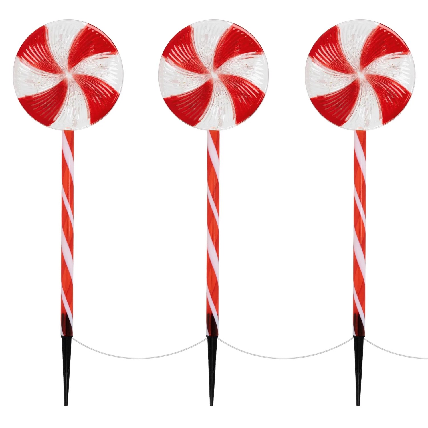 3er Set LED Lollipop-Weihnachtsweg für Aussen, 60 LEDs, 3m, 8 Modi, rot/weiss, für weihnachtliche Dekoration.