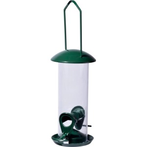 Grüne Dobar Futtersäule mit Anflugstangen, 18cm hoch, für Vogelfutter im Garten oder auf dem Balkon.