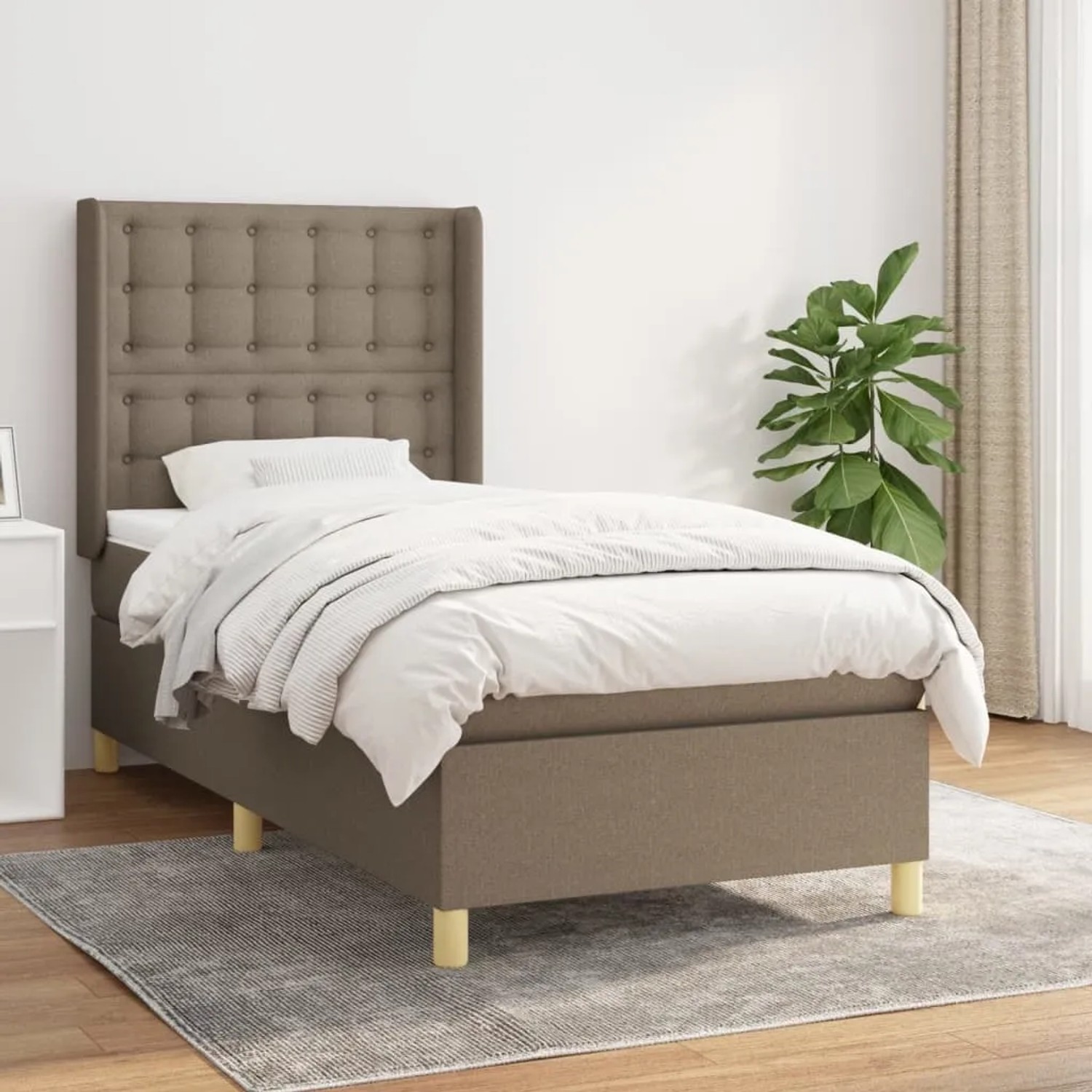 Boxspringbett Taupe (90x200 cm) mit Stoffbezug, Matratze und Kopfteil. Gemütliches Bett für erholsamen Schlaf.