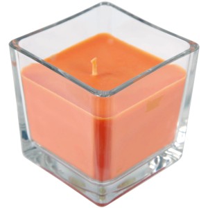 Quadratische Duftkerze "Honigmelone" im Glas, 8x7,5 cm. Dekorative Kerze für entspannte Atmosphäre.