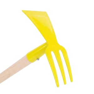 Galaflor Hacke für Kinder Doppelhacke Kinderdoppelhäckchen in Gelb aus Metall mit Holzstiel