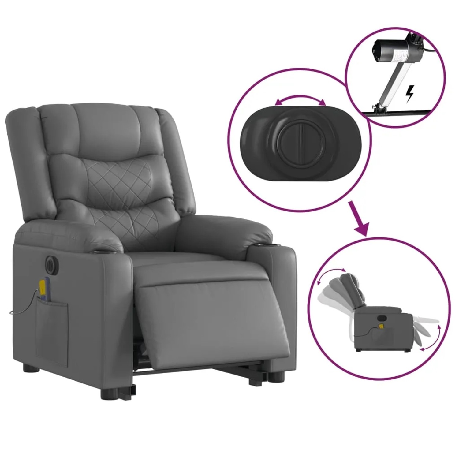 Grauer vidaXL Massagesessel mit Aufstehhilfe und elektrischer Verstellung.