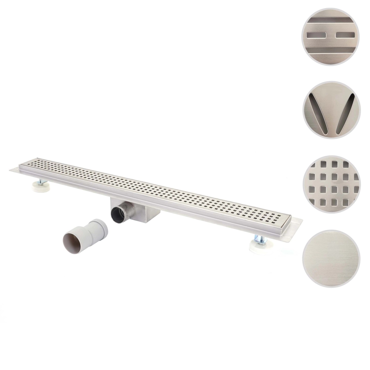 MCW Duschrinne D94b, 110cm, aus Edelstahl mit Siphon und verschiedenen Abdeckungsdesigns.