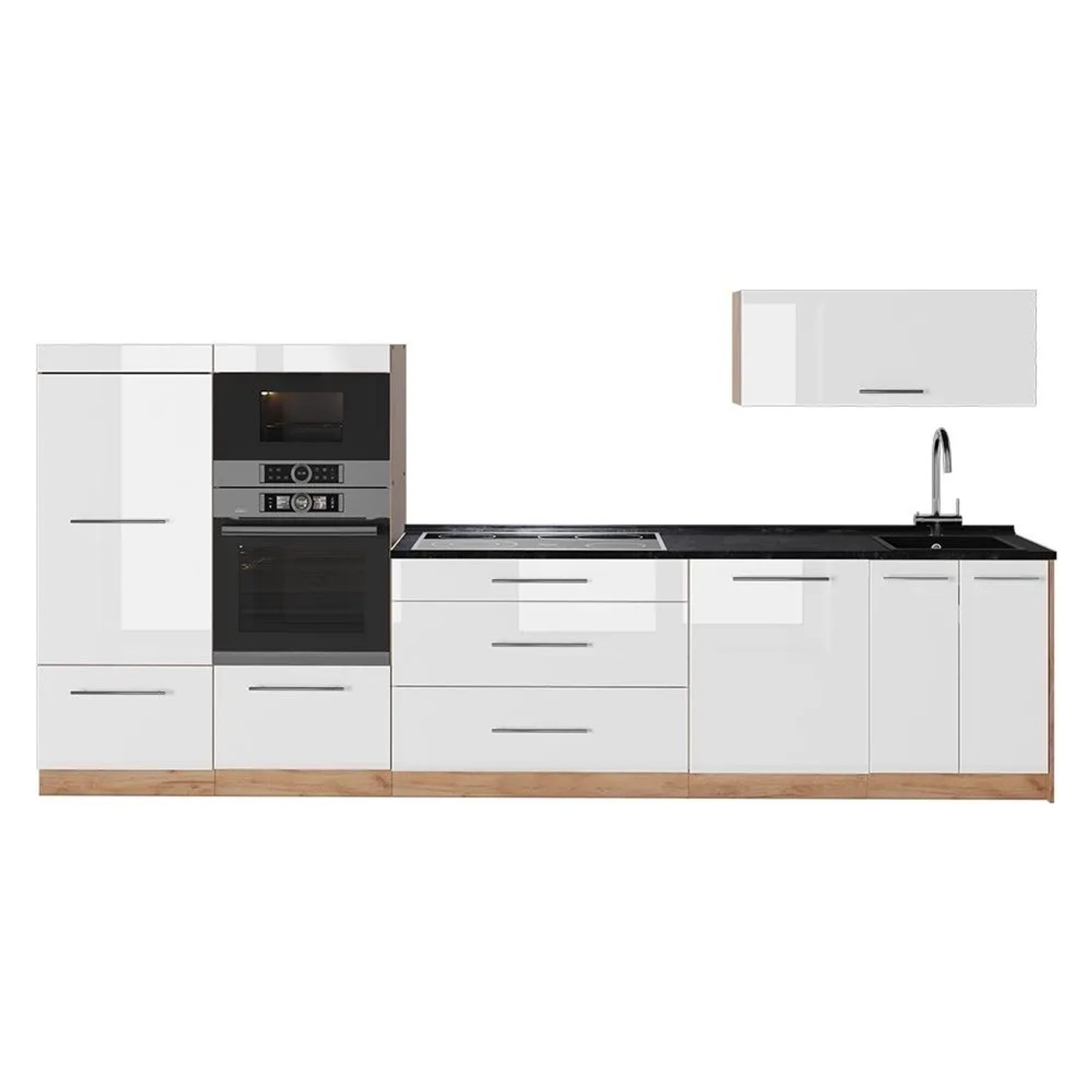 Vicco Küchenzeile Fame-Line Weiß Hochglanz/Goldkraft Eiche 340 x 154 AP Anthrazit Art Nr 64518
