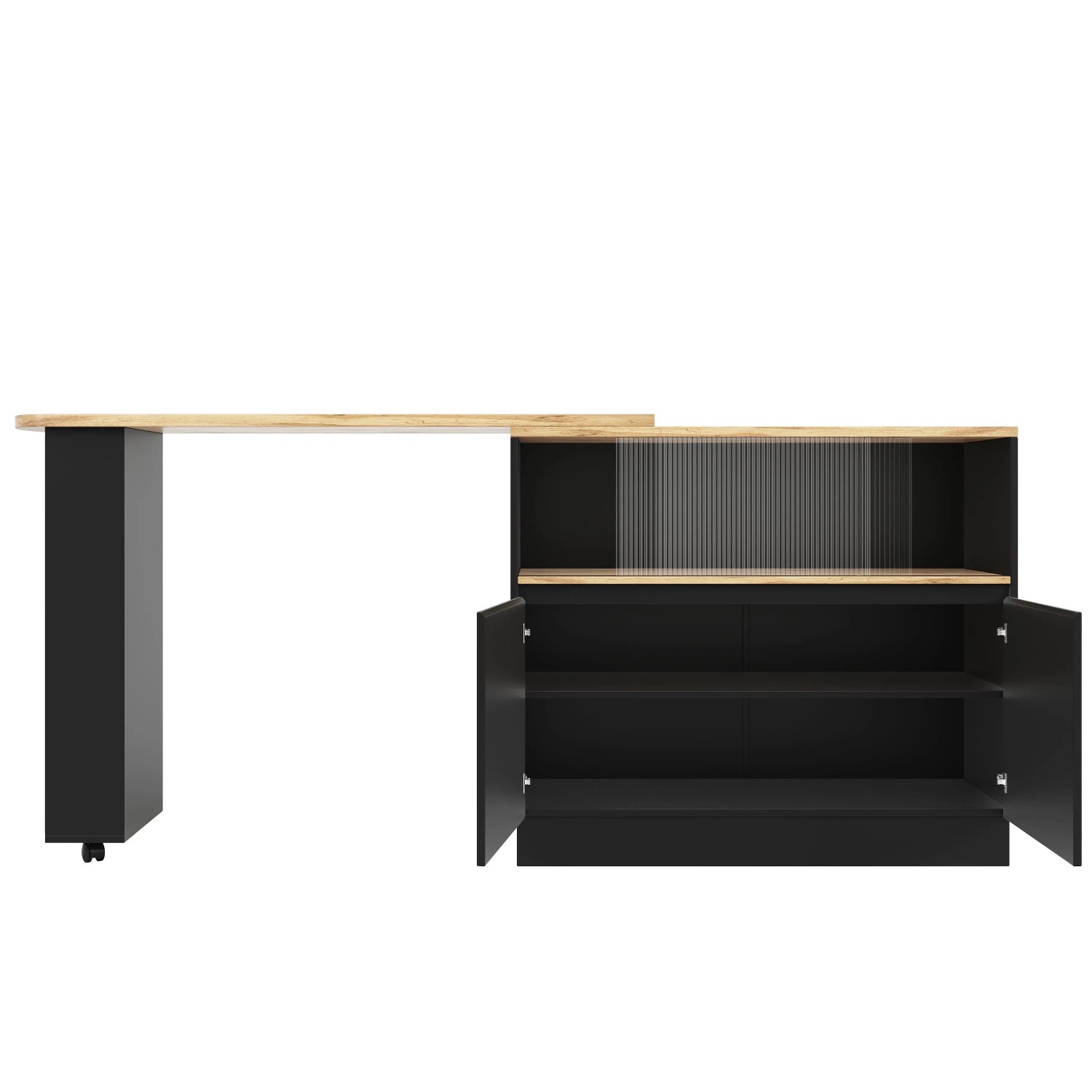 okwish Sideboard mit Drehfunktion Glasablagen Küche 90x45x100cm Schwarz