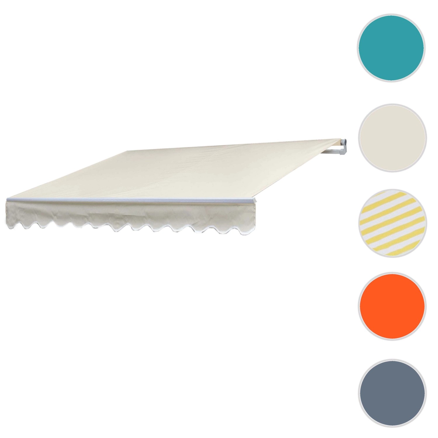 MCW Alu-Markise E49, 2,5x2m, creme, mit Handkurbel und Volant. Ideal für Terrasse und Balkon.