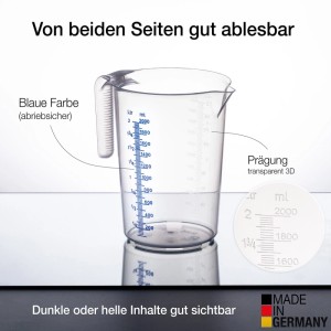 BigDean 3 Messbecher 500 ml 1 L 2 L Bruchsicher Temperaturbeständig
