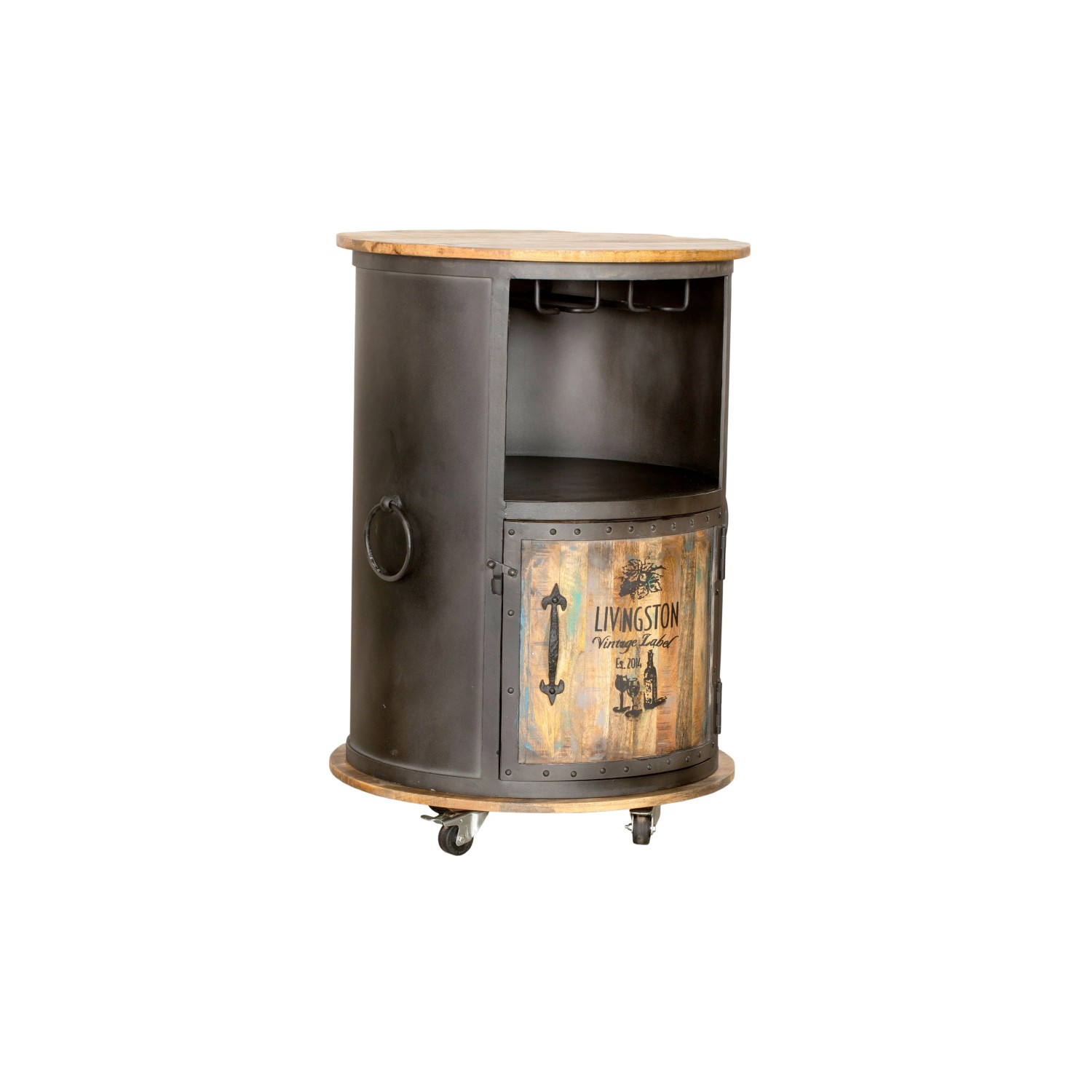 DELUKE Weinbar MAGNE Mangoholz Braun 85x60x60cm Weinschrank Weinregal Minibar Wohnzimmer