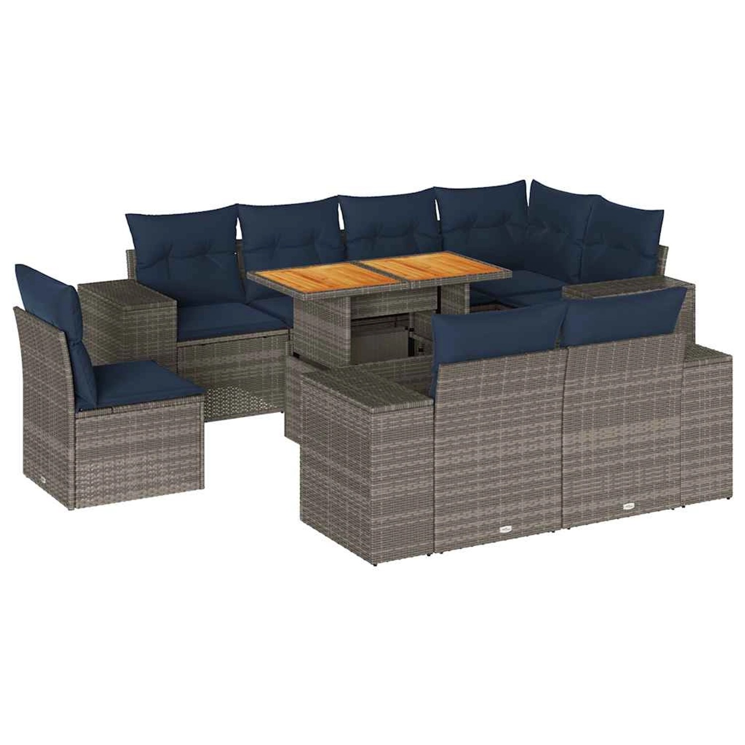 vidaXL 9-Tlg Garten-Sofagarnitur mit Kissen Grau Poly Rattan 3327393 günstig online kaufen