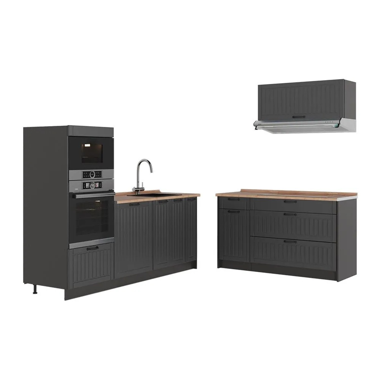 Vicco Küchenzeile Fame-Line Dunkelgrau/Anthrazit 340 x 154 AP Eiche Art Nr 63858