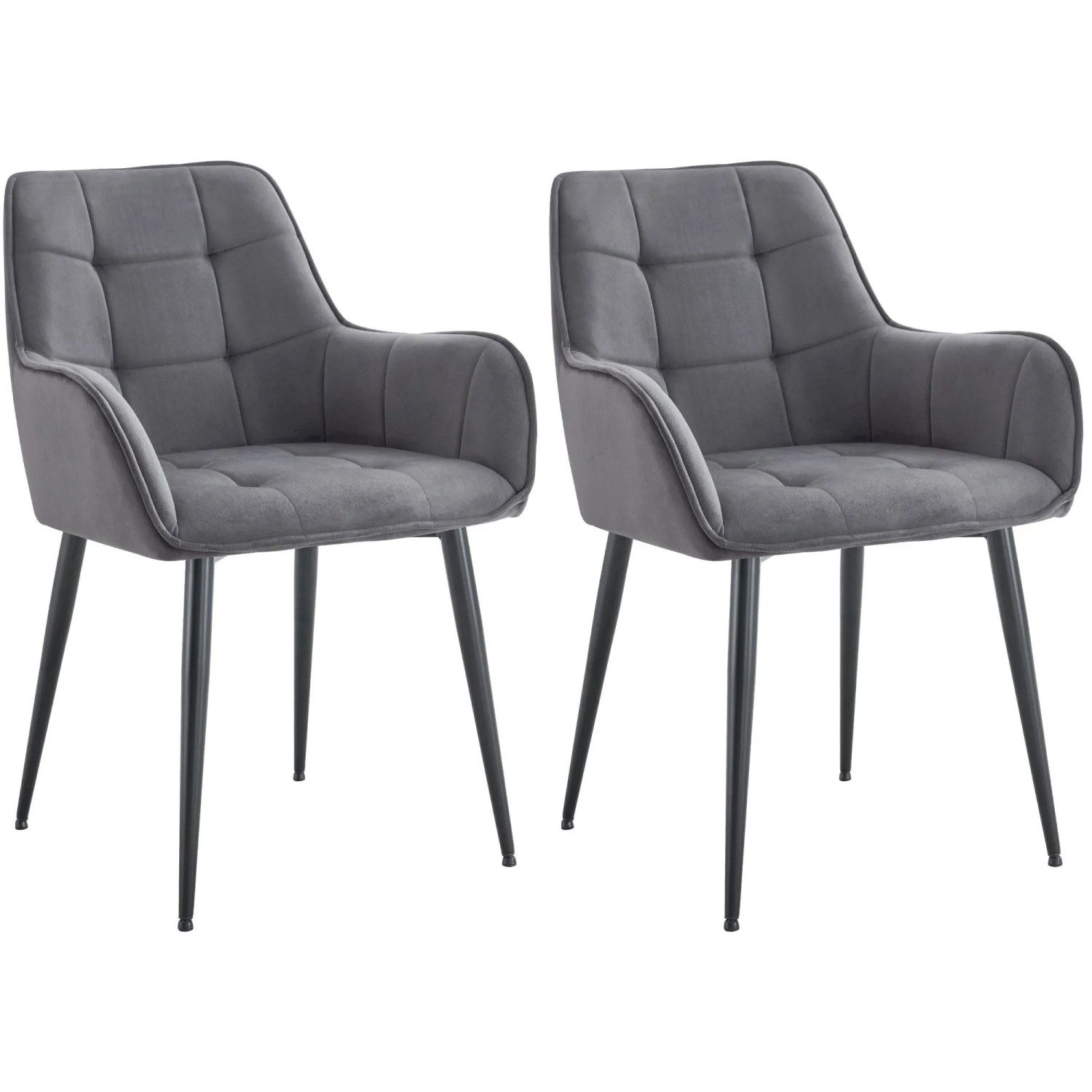 DELUKE 2er Set Esszimmerstuhl BOKEL Samt Dunkelgrau 58x62x86cm Essstühle Esszimmerstühle Küchenstühle Wohnzimmerstühle