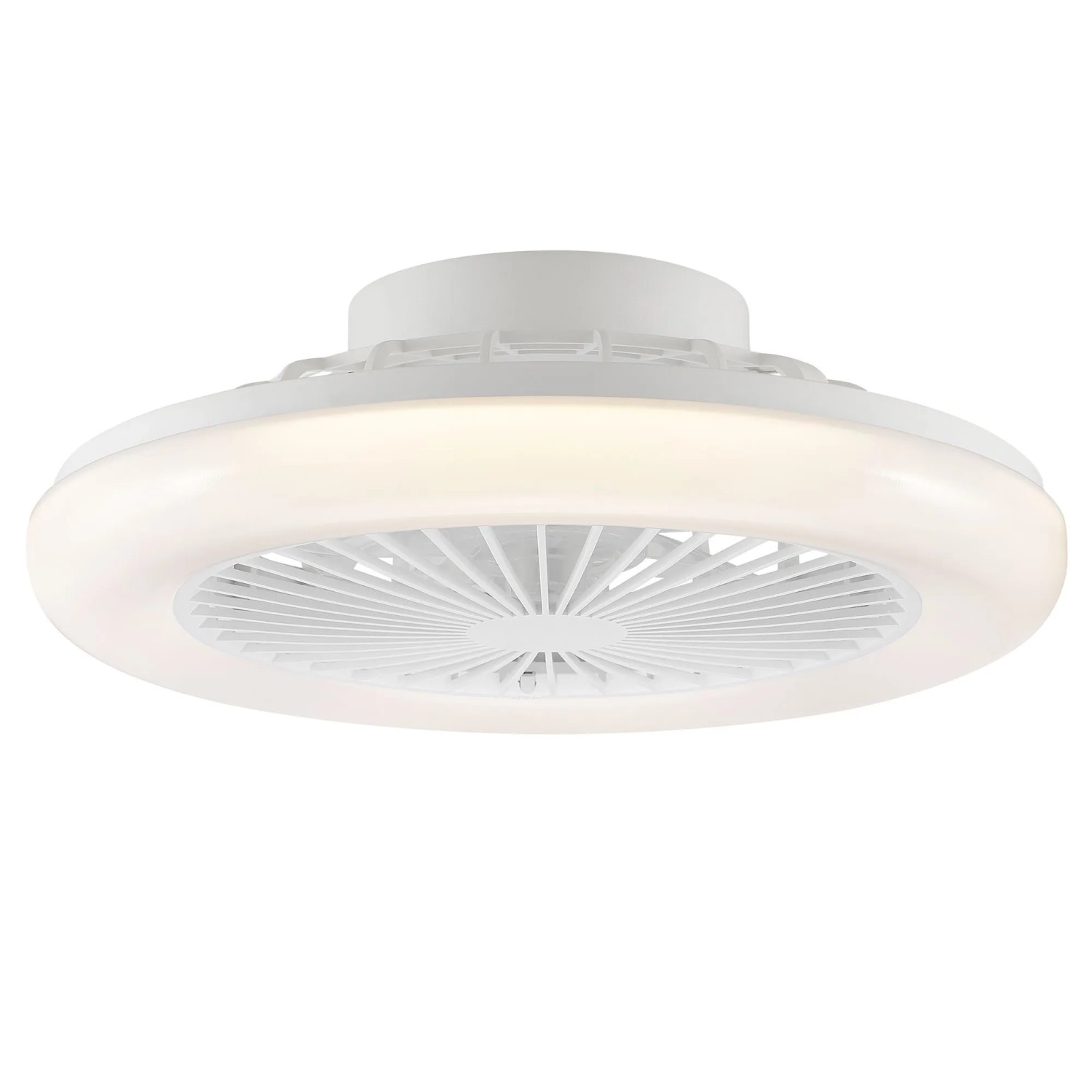 Weiße LED-Deckenleuchte Montero Ø 42cm mit Ventilator für Wohnräume, dimmbar.