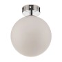 Moderne LED Bad-Deckenleuchte Maviris in Chrom mit kugelförmigem Glasschirm.