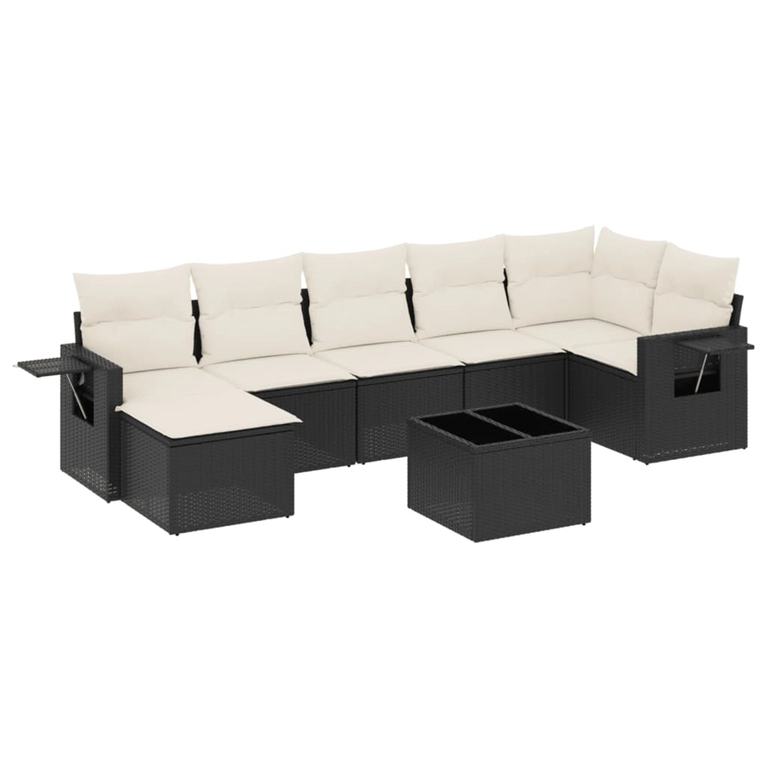 vidaXL 8-tlg Garten-Sofagarnitur mit Kissen Schwarz Poly Rattan Modell 194