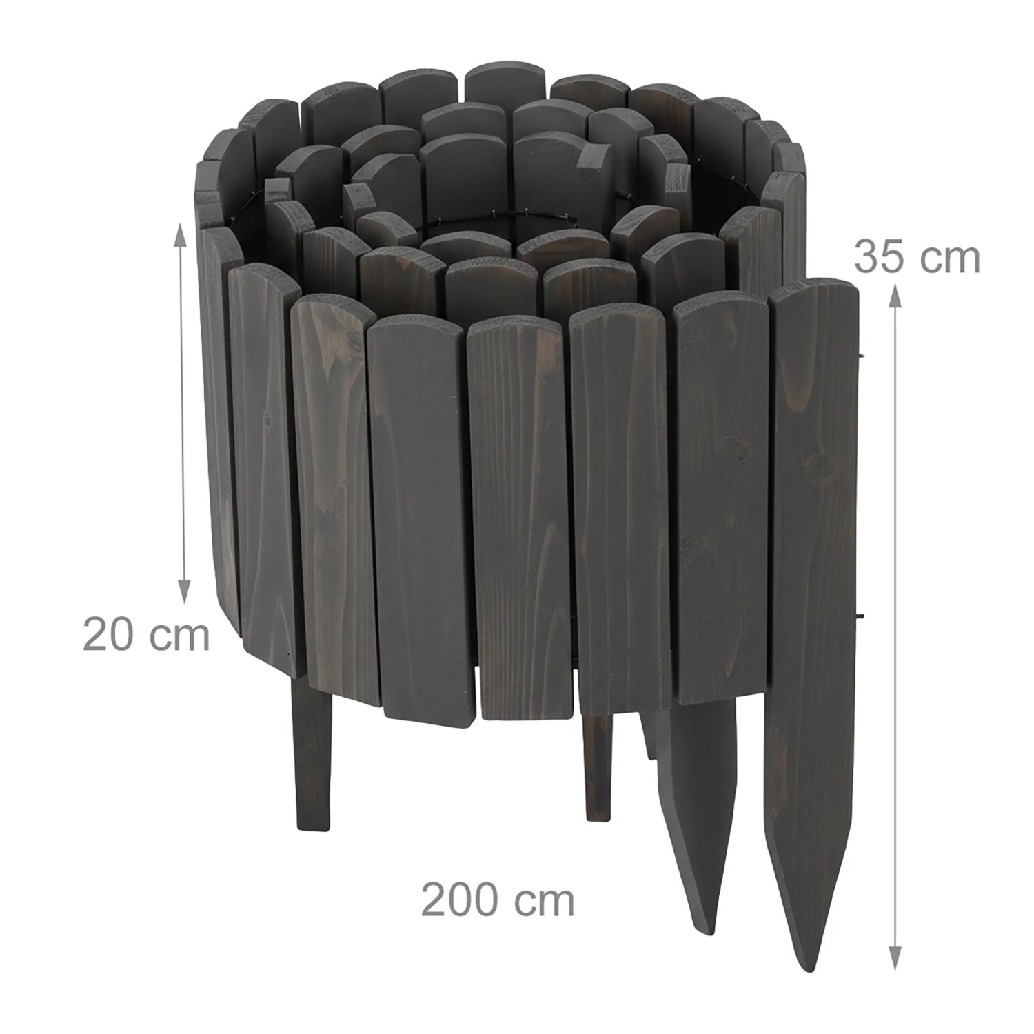 Relaxdays Beeteinfassung Tannenholz Anthrazit Flexibel 200 cm x 25/35/40 cm_4