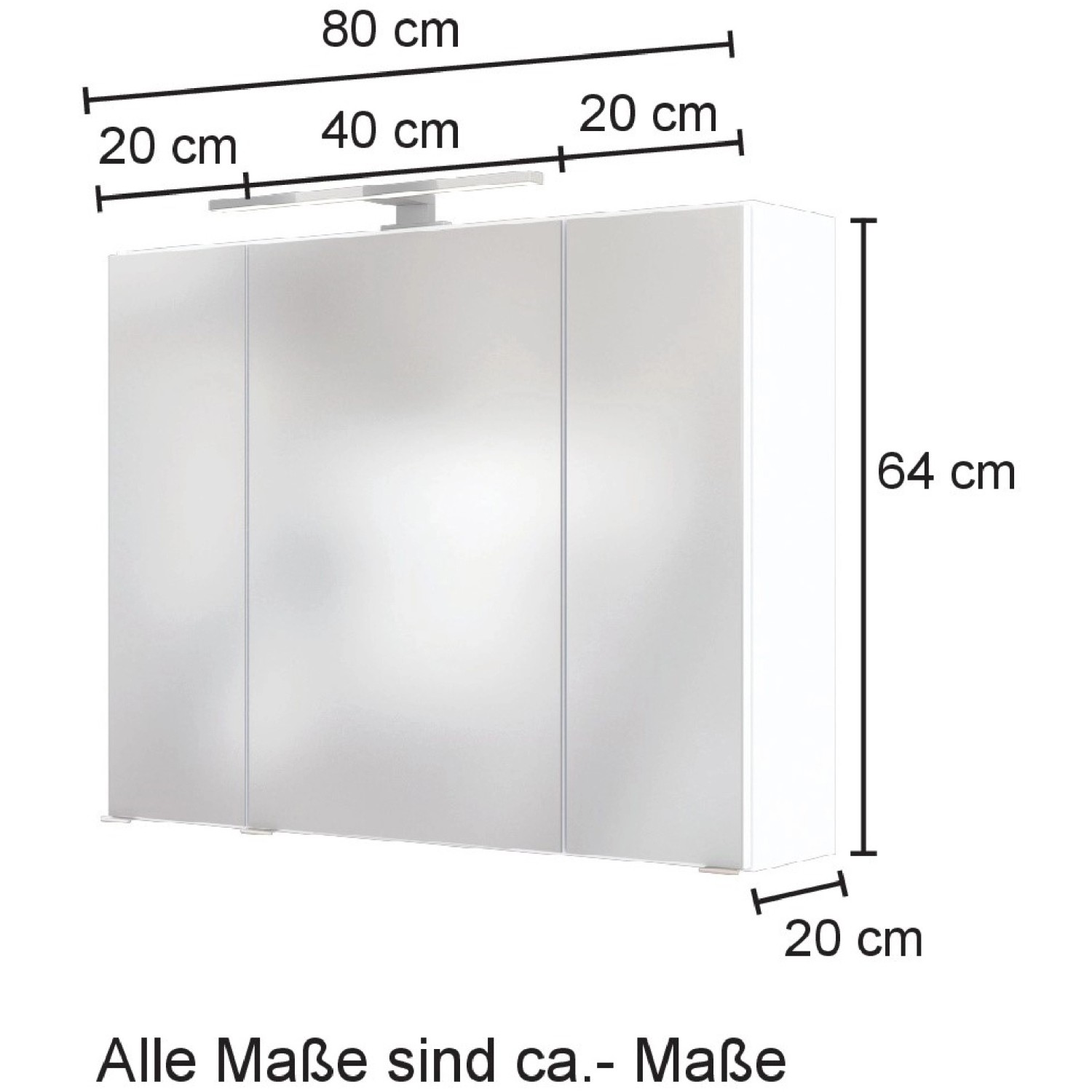 Held Möbel Spiegelschrank Salerno, 80 cm, Wotaneiche, mit LED-Leuchte. Bad Spiegelschrank mit drei Türen.