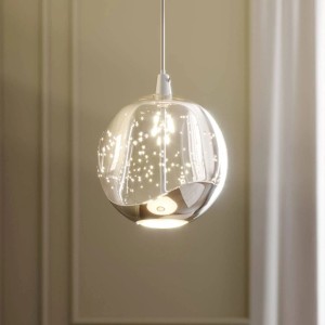 Moderne Lucande LED Pendelleuchte Hayley mit transparentem Glas-Schirm für Wohnzimmer.