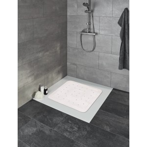 Weiße BWO Silva Duscheinlage 55x55 cm mit Saugnäpfen in Dusche.