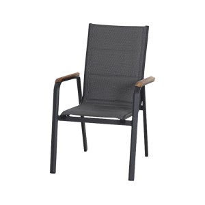 Siena Garden Stapelsessel Tesoro, anthrazitfarben mit Teak-Armlehnen, ideal für Garten und Terrasse.