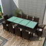 Braune 11-tlg. Poly Rattan Garten Essgruppe mit Auflagen und Glastisch für 10 Personen.