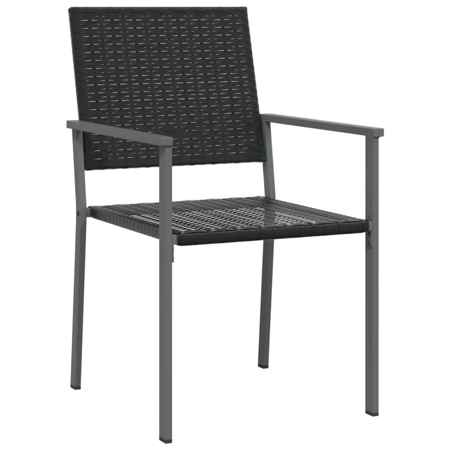 Schwarzer Gartenstuhl aus Rattan und Stahl der vidaXL 5-Tlg Essgruppe.