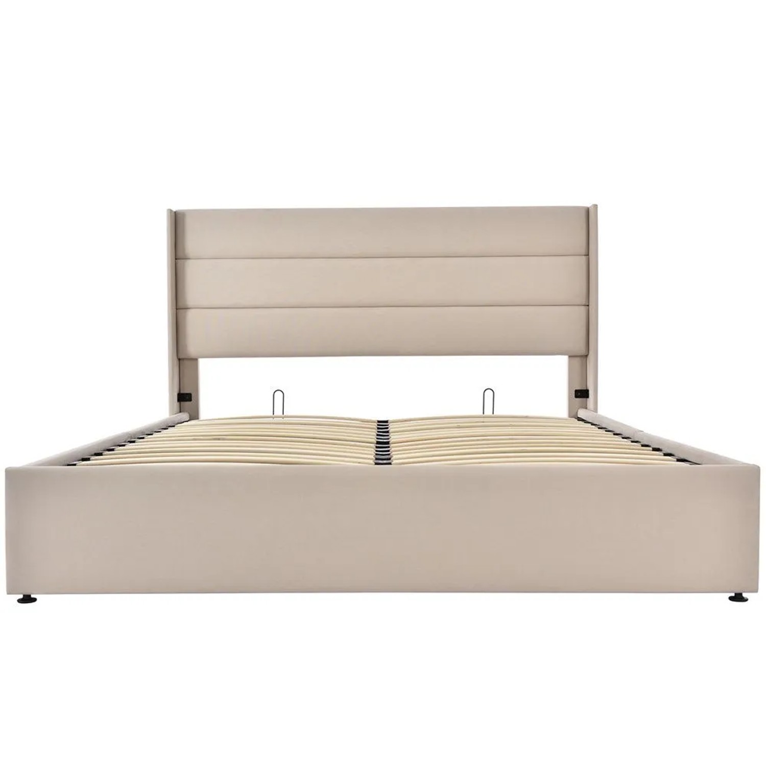KOMHTOM Polsterbett Hydraulische  140 x 200 Cm  Mit Stauraum  Lattenrost Aus Holz  Metallrahmen  Leinenbezug  Beige