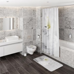 Sanilo Seifenspender "Good Feeling" im Badezimmer-Set mit Seife, WC und Duschvorhang.