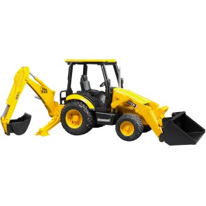 Bruder JCB MIDI CX Baggerlader, gelb-schwarzer Spielzeug-Bagger mit Schaufeln.