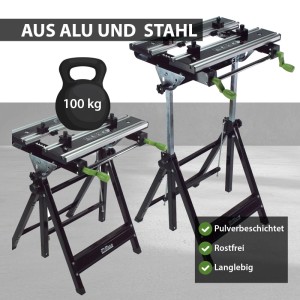 Klappbare TRUTZHOLM Werkbank Premium aus Alu/Stahl, höhenverstellbar und neigbar.
