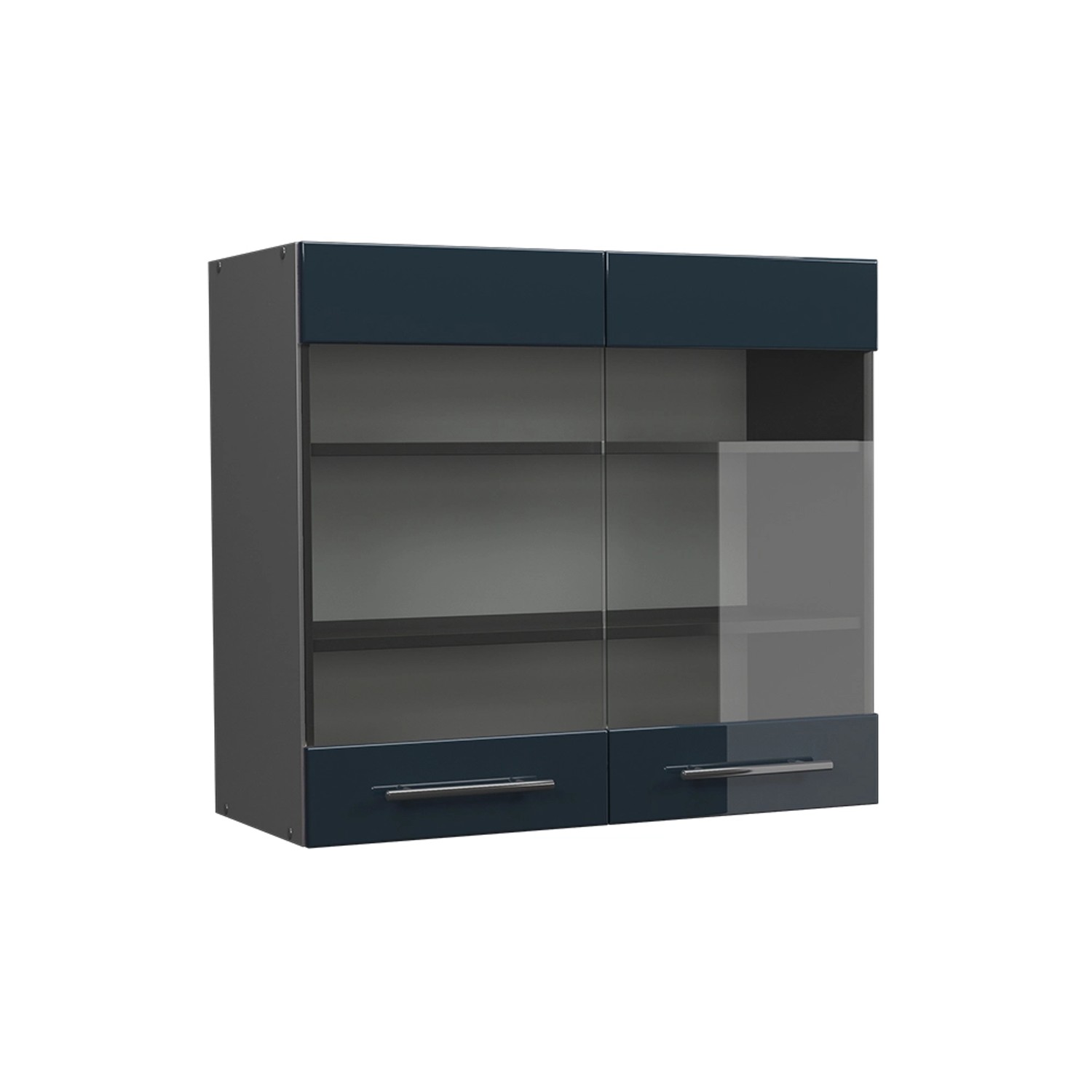 Vicco Küchenglasschrank Fame-Line Dunkelblau Hochglanz/Anthrazit 80 cm