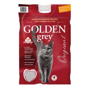 Sack Golden Grey Klumpstreu 14kg mit Katze und Babypuderduft.