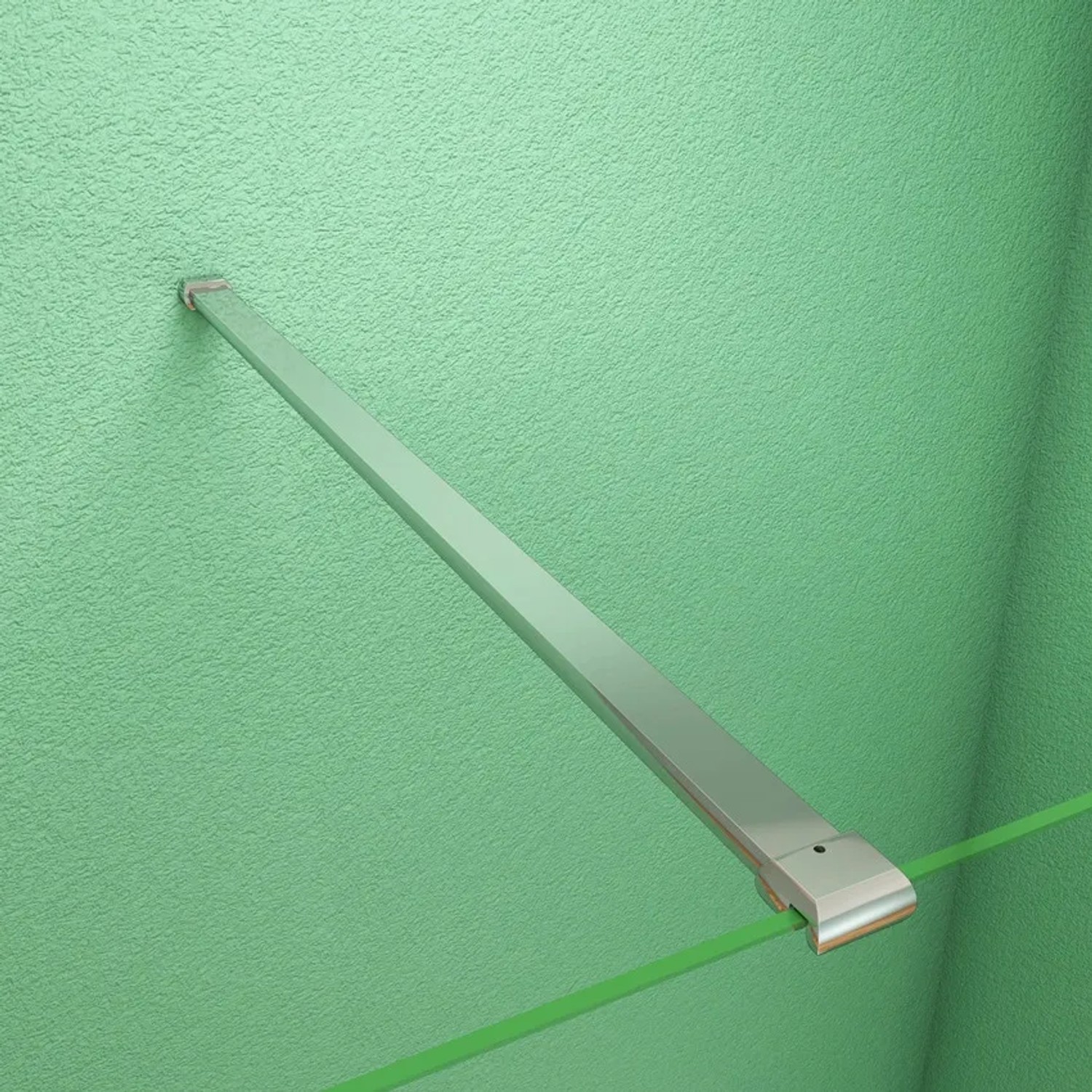 Detailaufnahme Stabilisierungsstange der Walk-In Dusche mit Nano Glas Duschwand.
