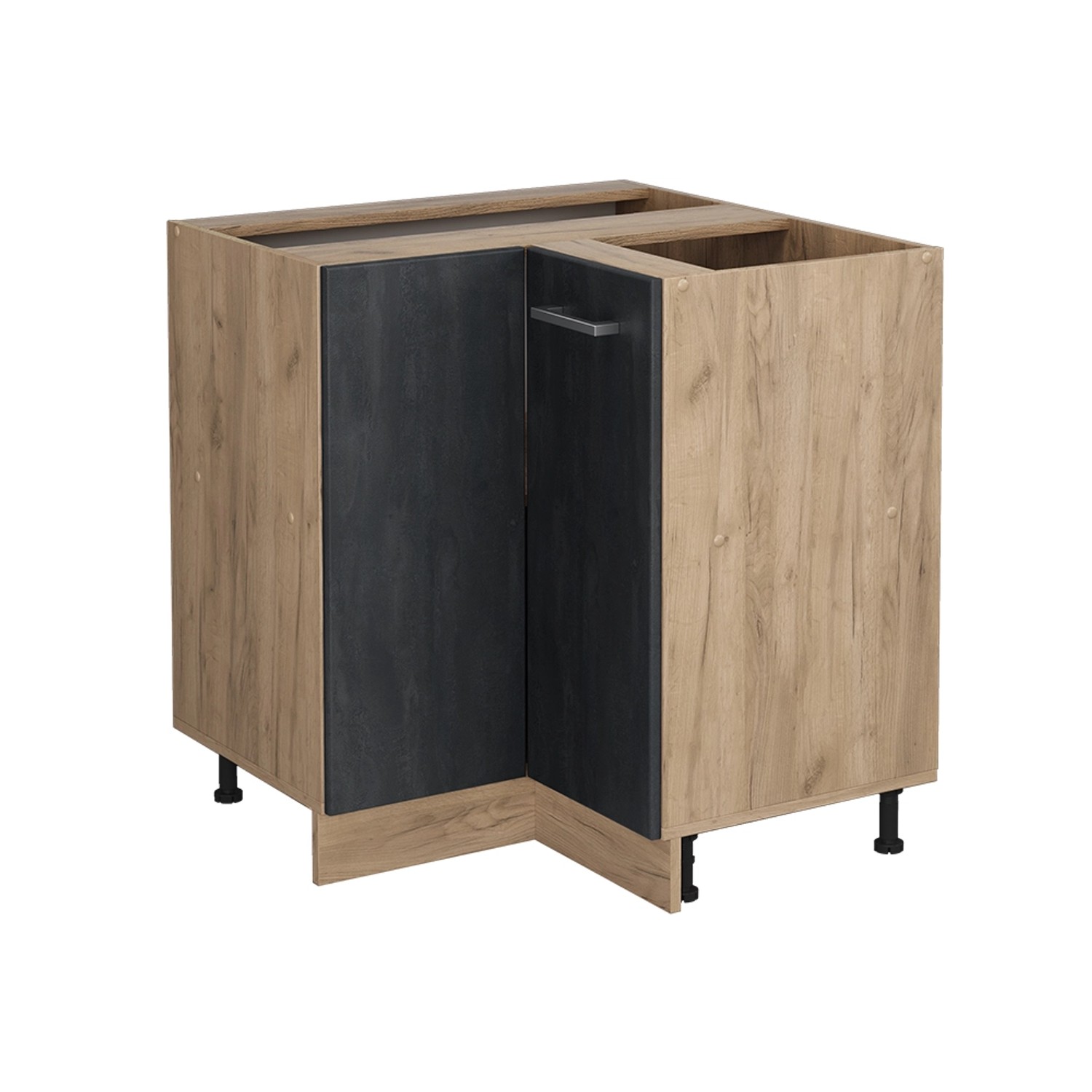 Vicco Eckunterschrank R-Line Schwarz Beton/Goldkraft Eiche 76 cm ohne Arbeitsplatte